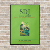 Thumbnail for Sendai Airport SDJ vertical canvas print - framed - light green background