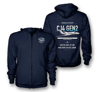 Thumbnail for Cessna Citation CJ4 Gen2 design on navy blue premium zipped hoodie, double-side print