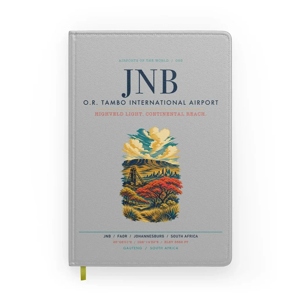 Johannesburg O.R. Tambo International Airport (JNB) design on light gray notebook
