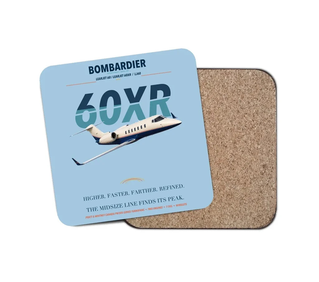 Bombardier Learjet 60XR design on light blue 1 piece coaster