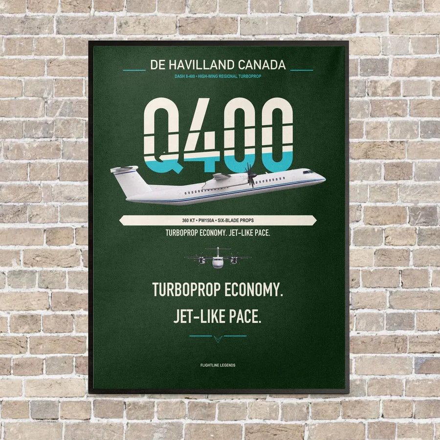 De Havilland Dash 8-400 vertical canvas print - framed - dark green background