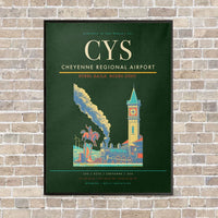 Thumbnail for Cheyenne Regional Airport CYS vertical canvas print - framed - dark green background