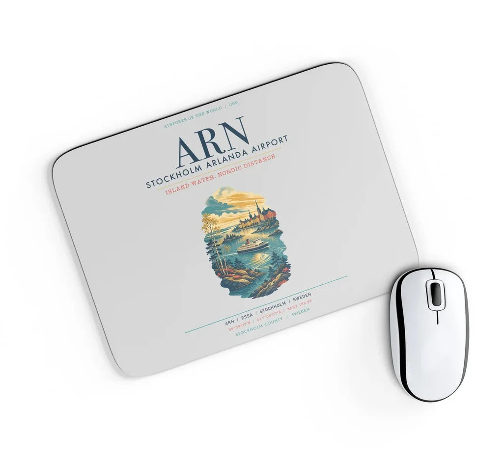 Stockholm Arlanda Airport (ARN) design on light gray rectangle mouse pad