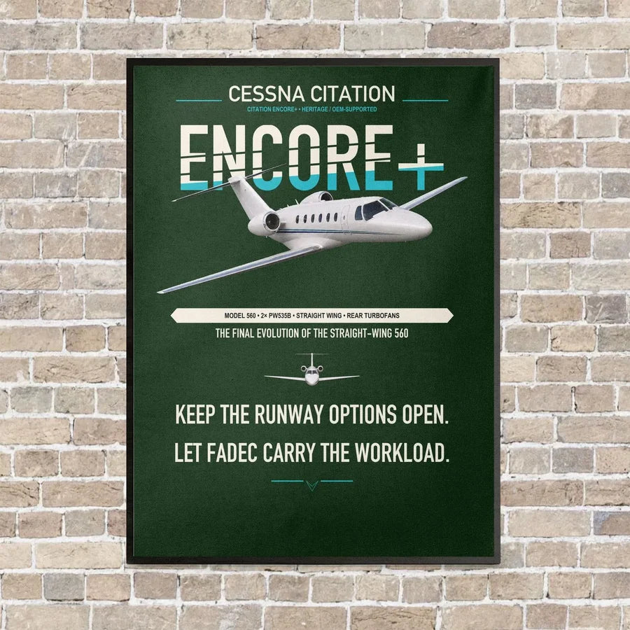 Cessna Citation Encore+ vertical canvas print - framed - dark green background