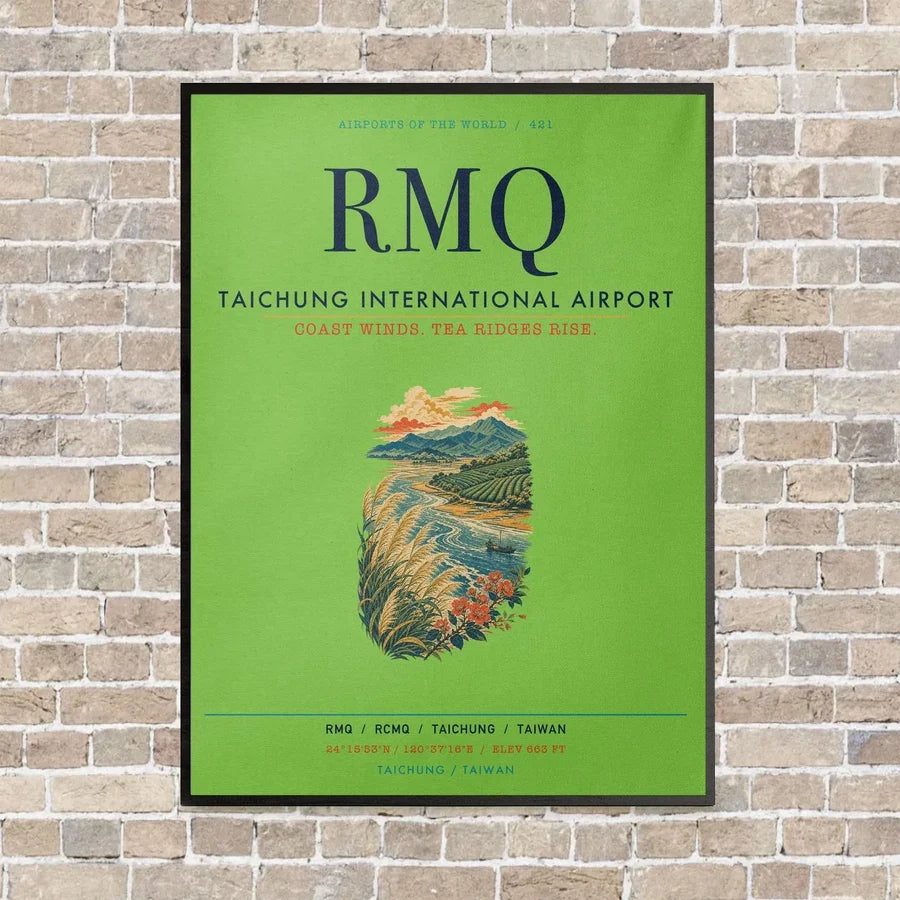 Taichung International Airport RMQ vertical canvas print - framed - light green background