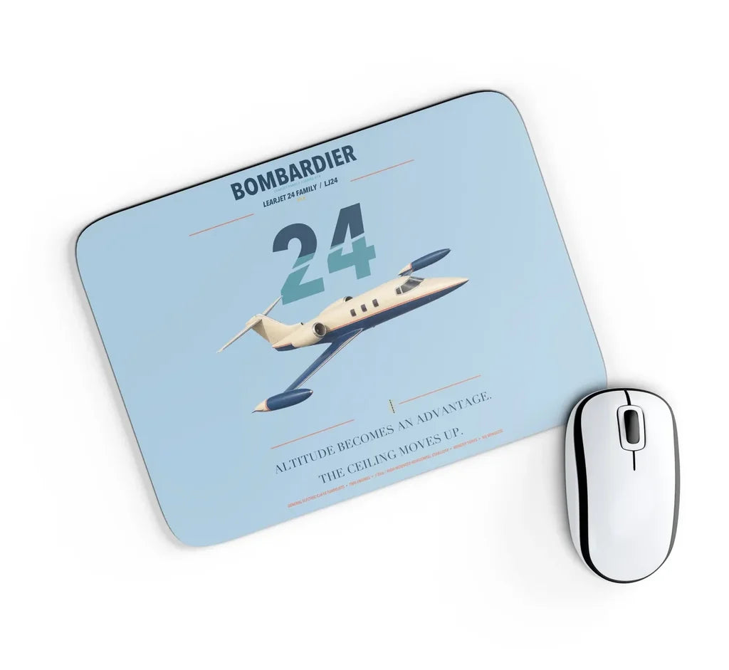 Bombardier Learjet 24 design on light blue rectangle mouse pad