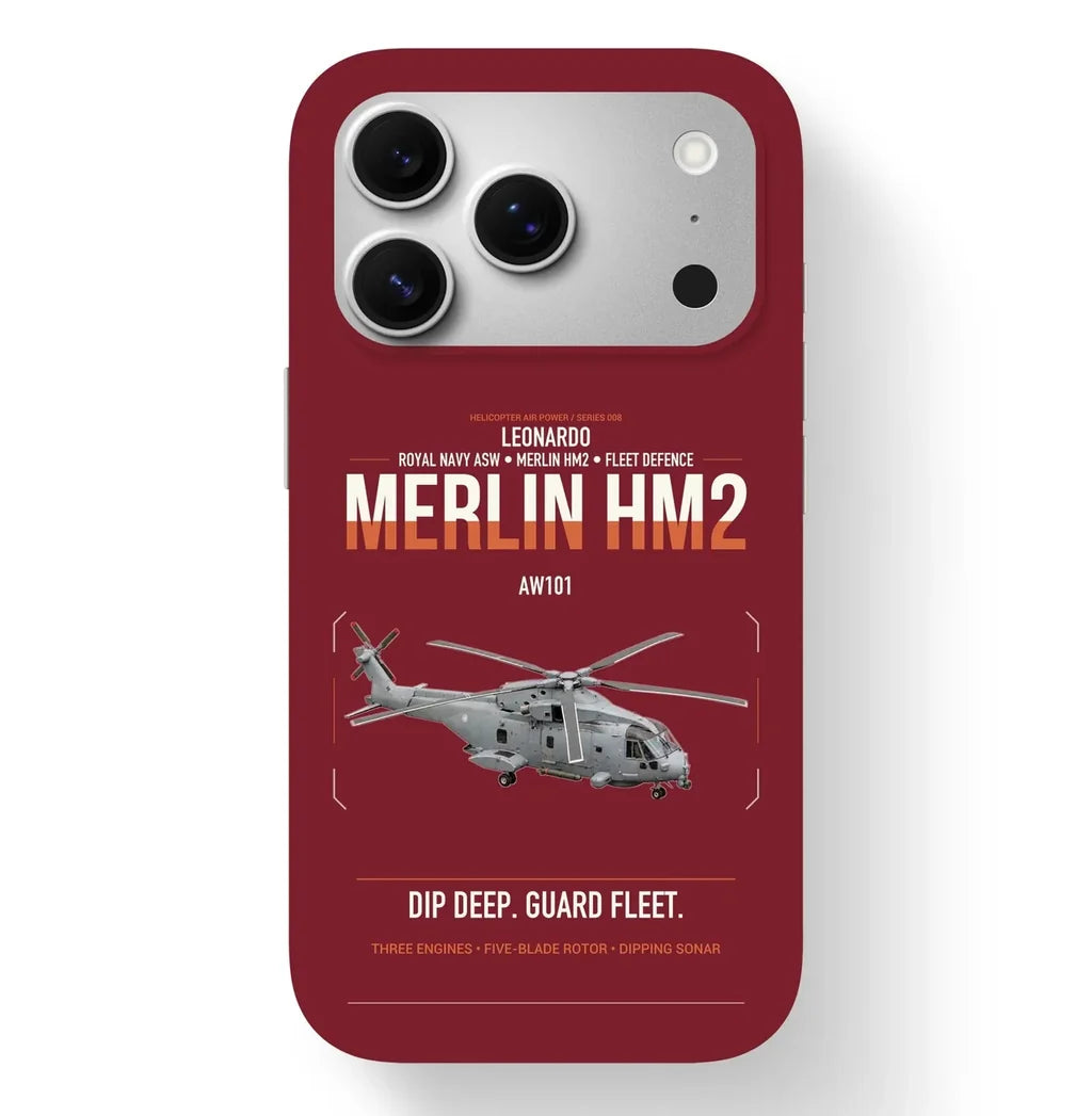 Leonardo AW101 Merlin HM2 design on dark red magsafe iphone case, for iPhone 17 Pro