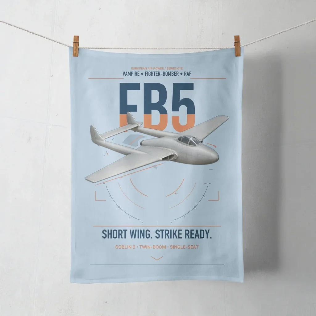 de Havilland Vampire FB5 design on light blue towel