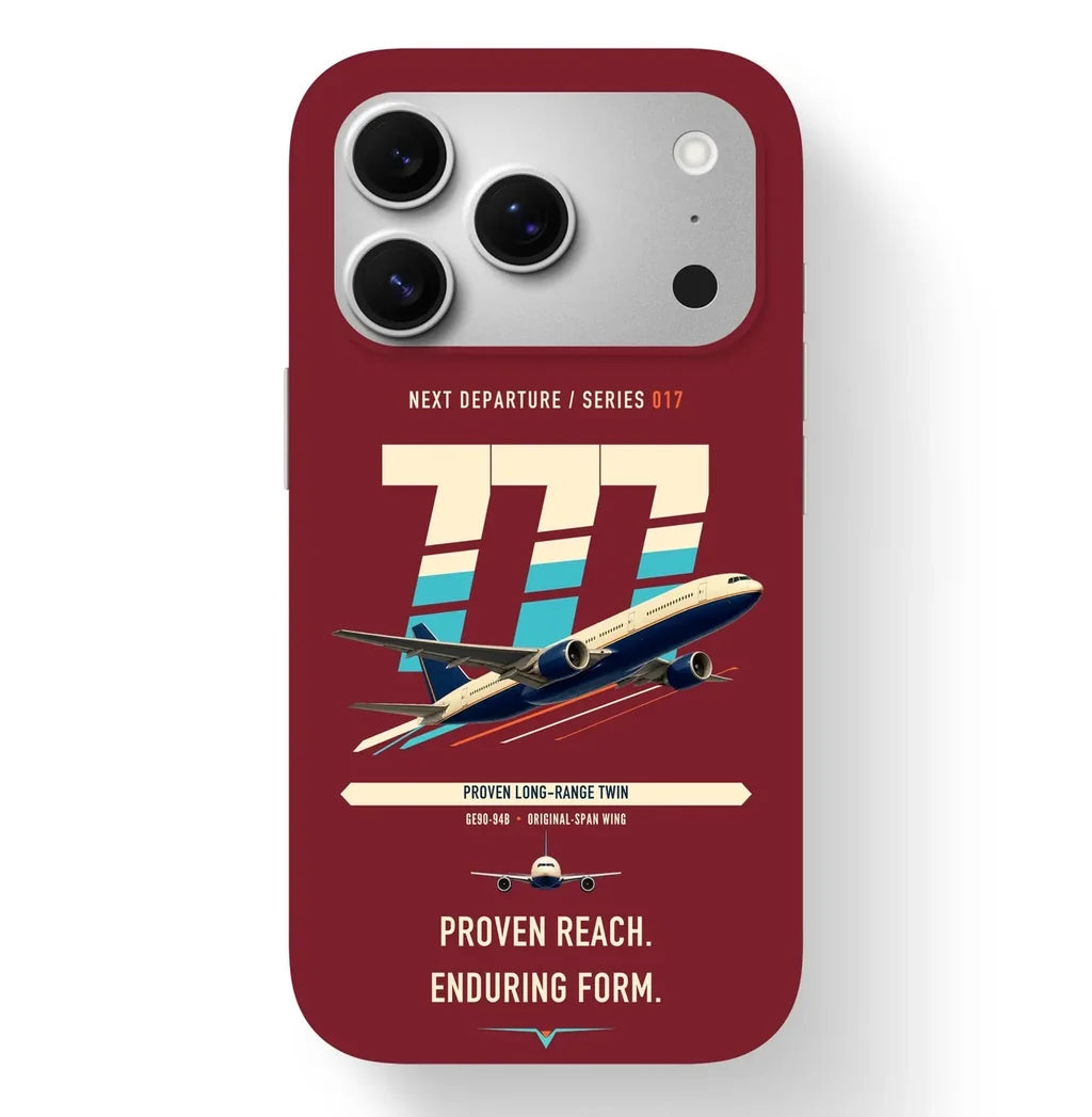 Boeing 777-200ER design on dark red magsafe iphone case