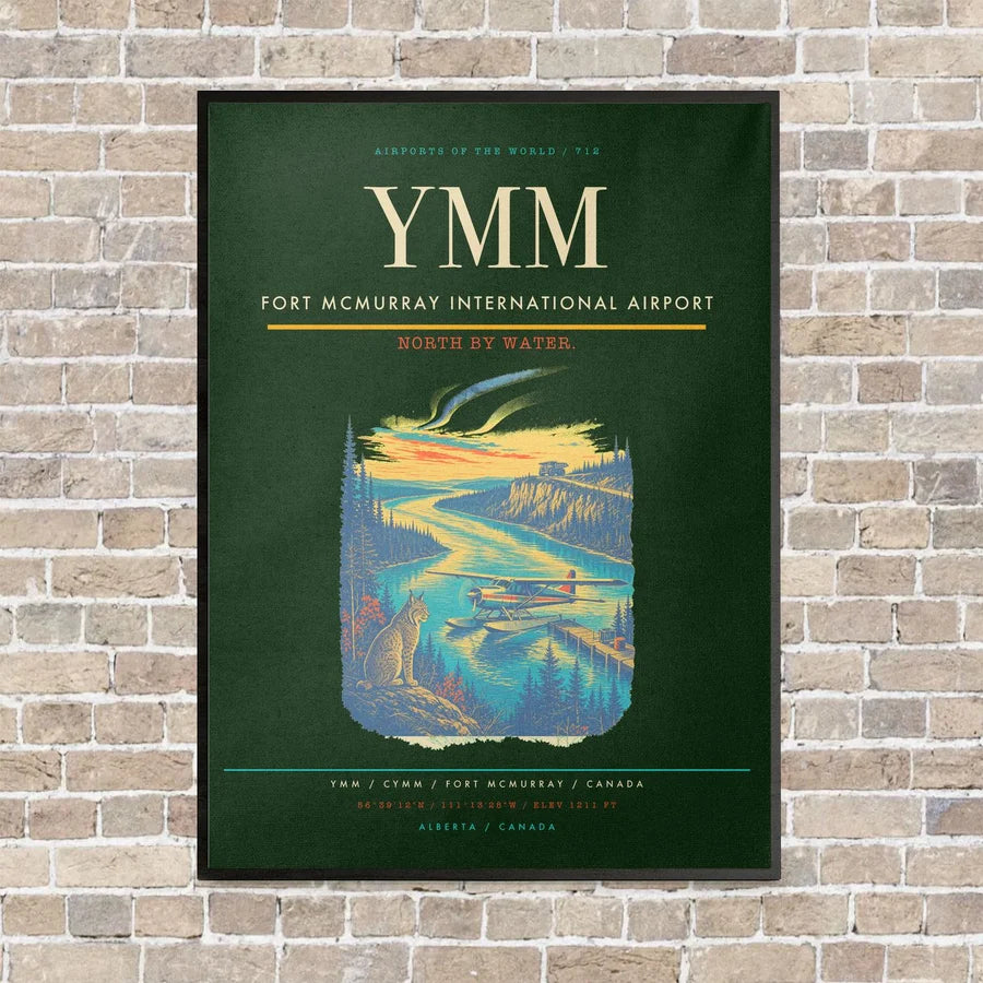 Fort McMurray International Airport YMM vertical canvas print - framed - dark green background