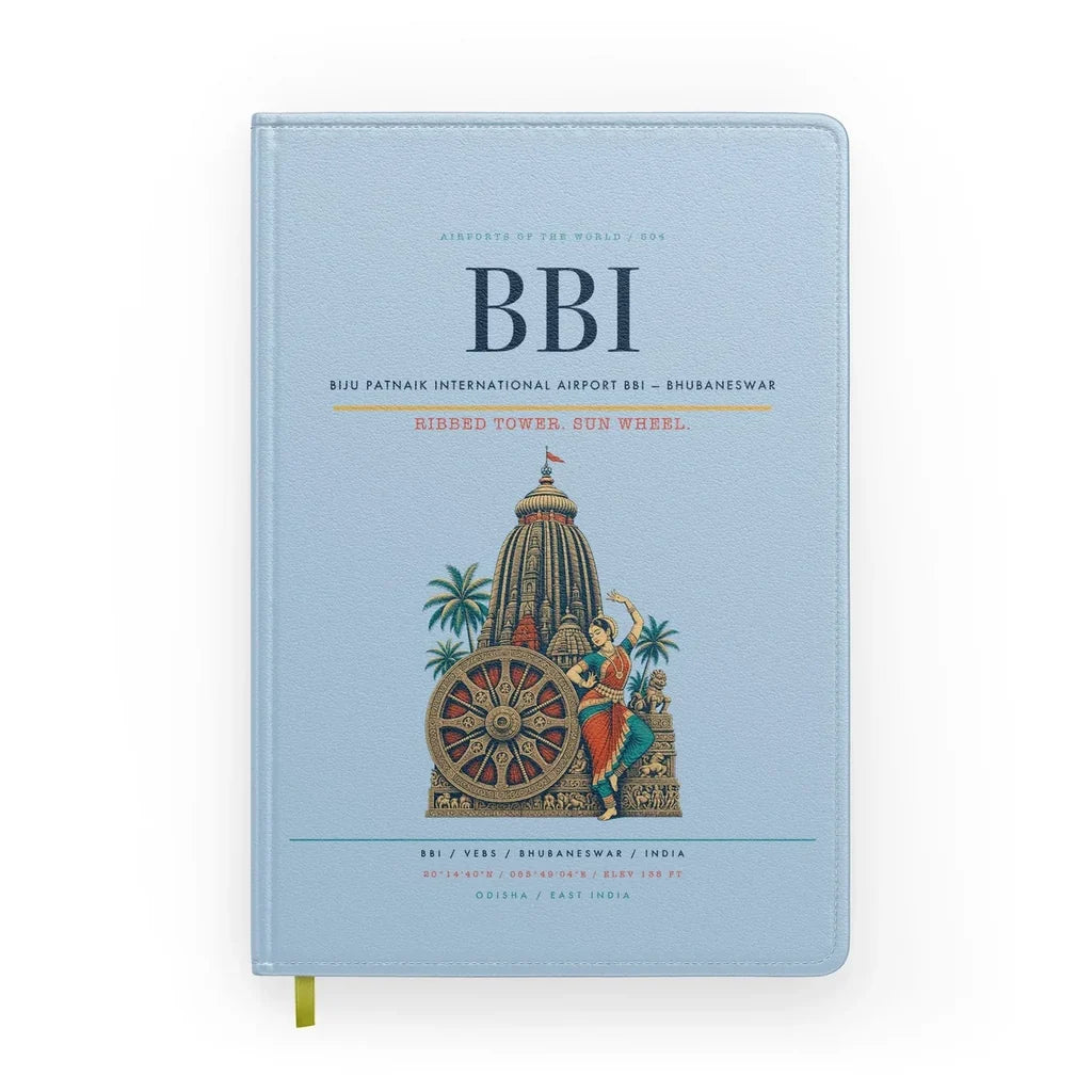 Biju Patnaik International Airport (BBI) design on light blue notebook