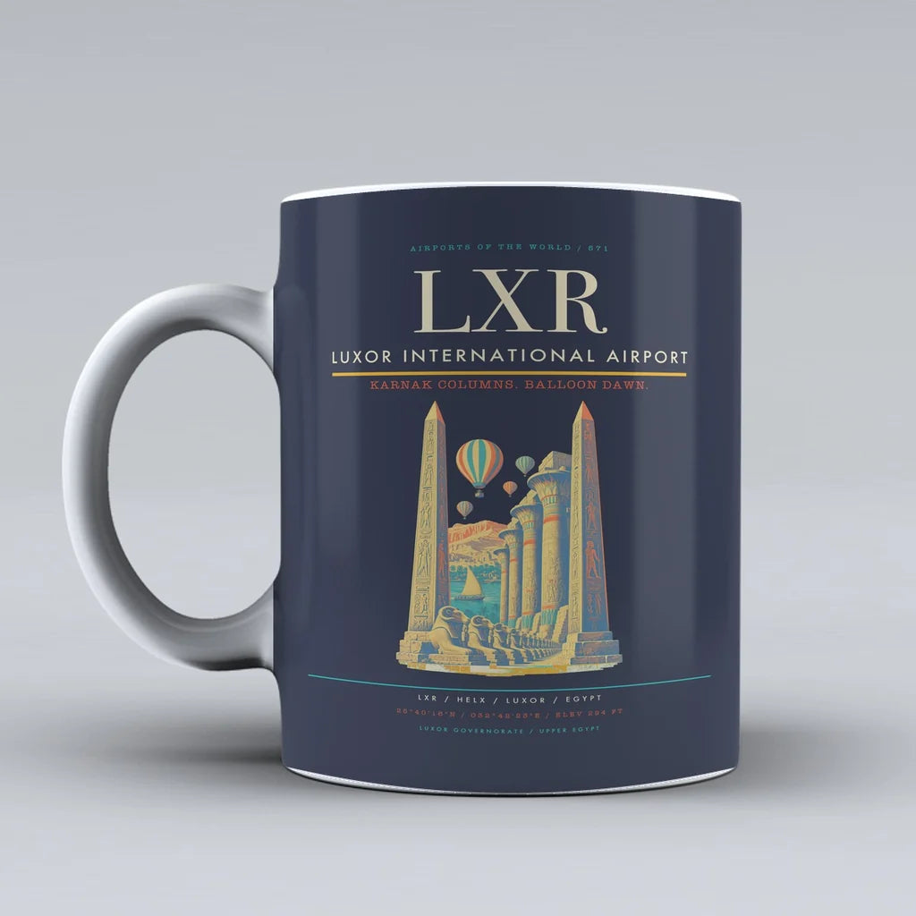 International Airport LXR Mug design on dark blue luxor