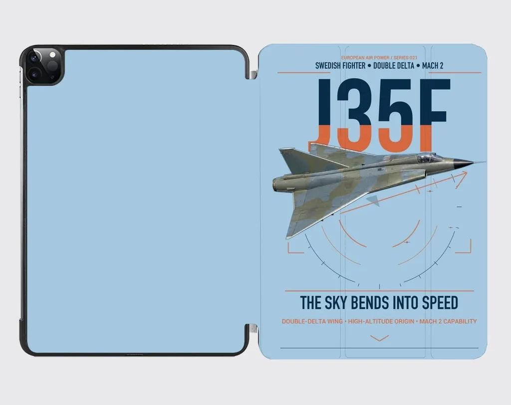 Saab J 35F Draken design on light blue ipad tablet case