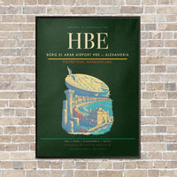 Thumbnail for Borg El Arab Airport HBE — Alexandria vertical canvas print - framed - dark green background
