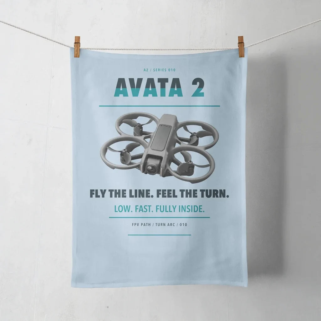 DJI Avata 2 design on light blue towel