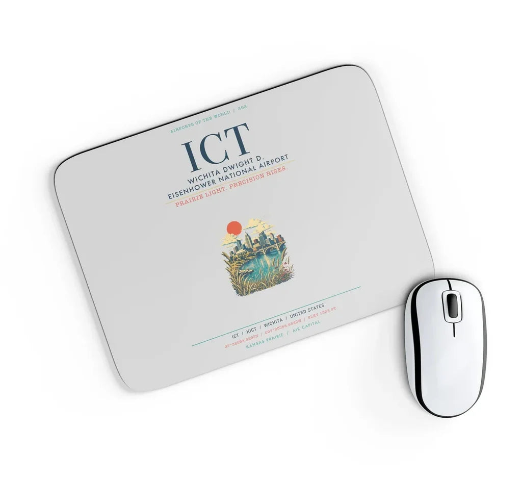Wichita Dwight D. Eisenhower National Airport (ICT) design on light gray rectangle mouse pad