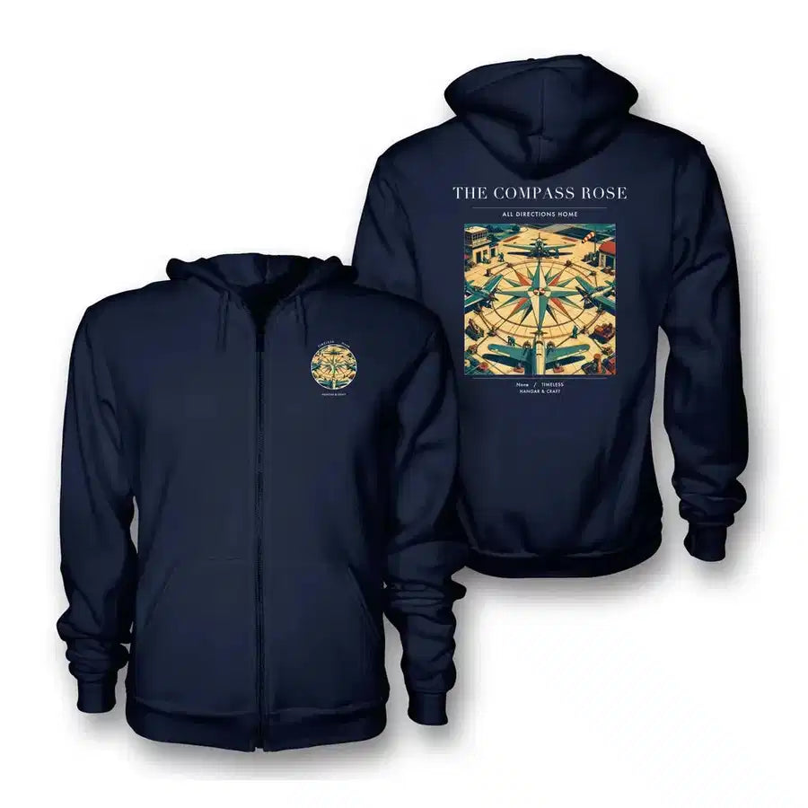 VINTAGE G4139 - The Compass Rose - Premium Zipped Hoodie design on navyblue
