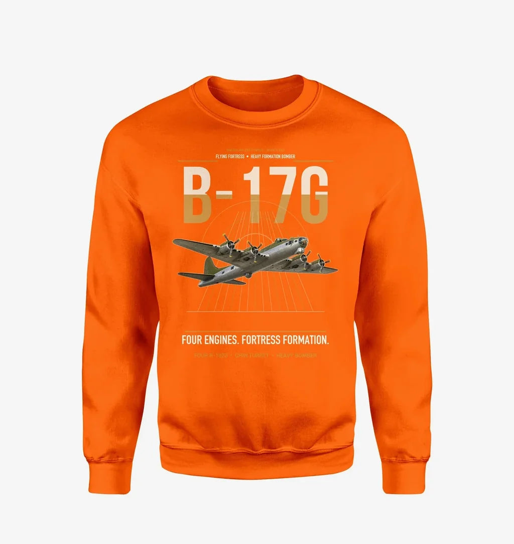 B-17G Flying Fortress design on orange sweatshirt