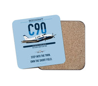 Thumbnail for Beechcraft King Air C90 design on light blue 1 piece coaster