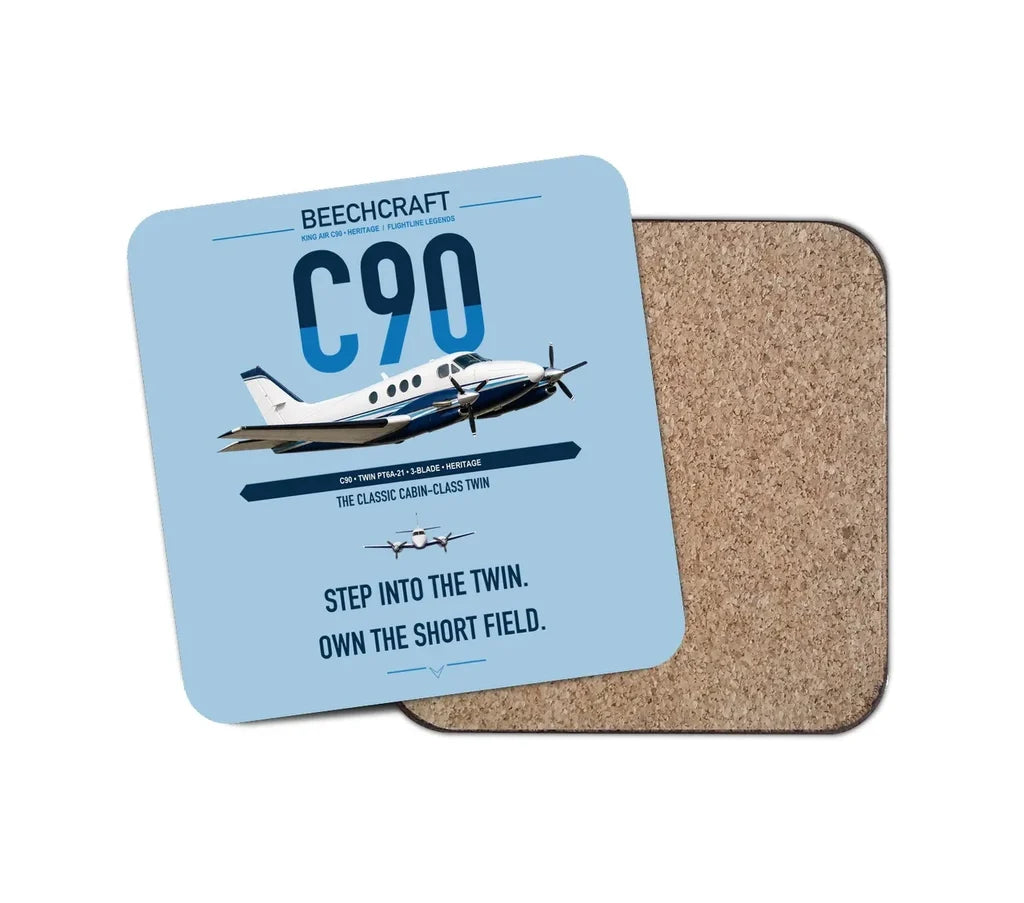 Beechcraft King Air C90 design on light blue 1 piece coaster