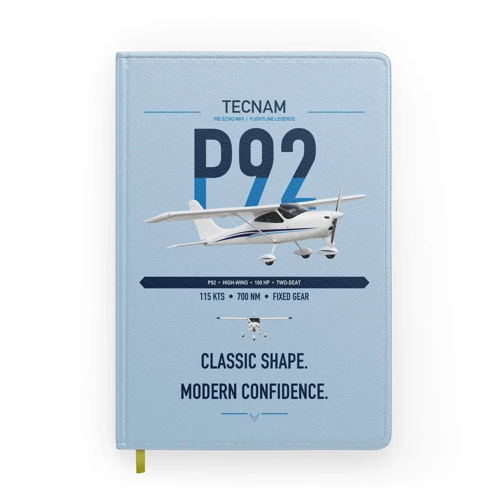 Tecnam P92 Echo MkII design on light blue notebook