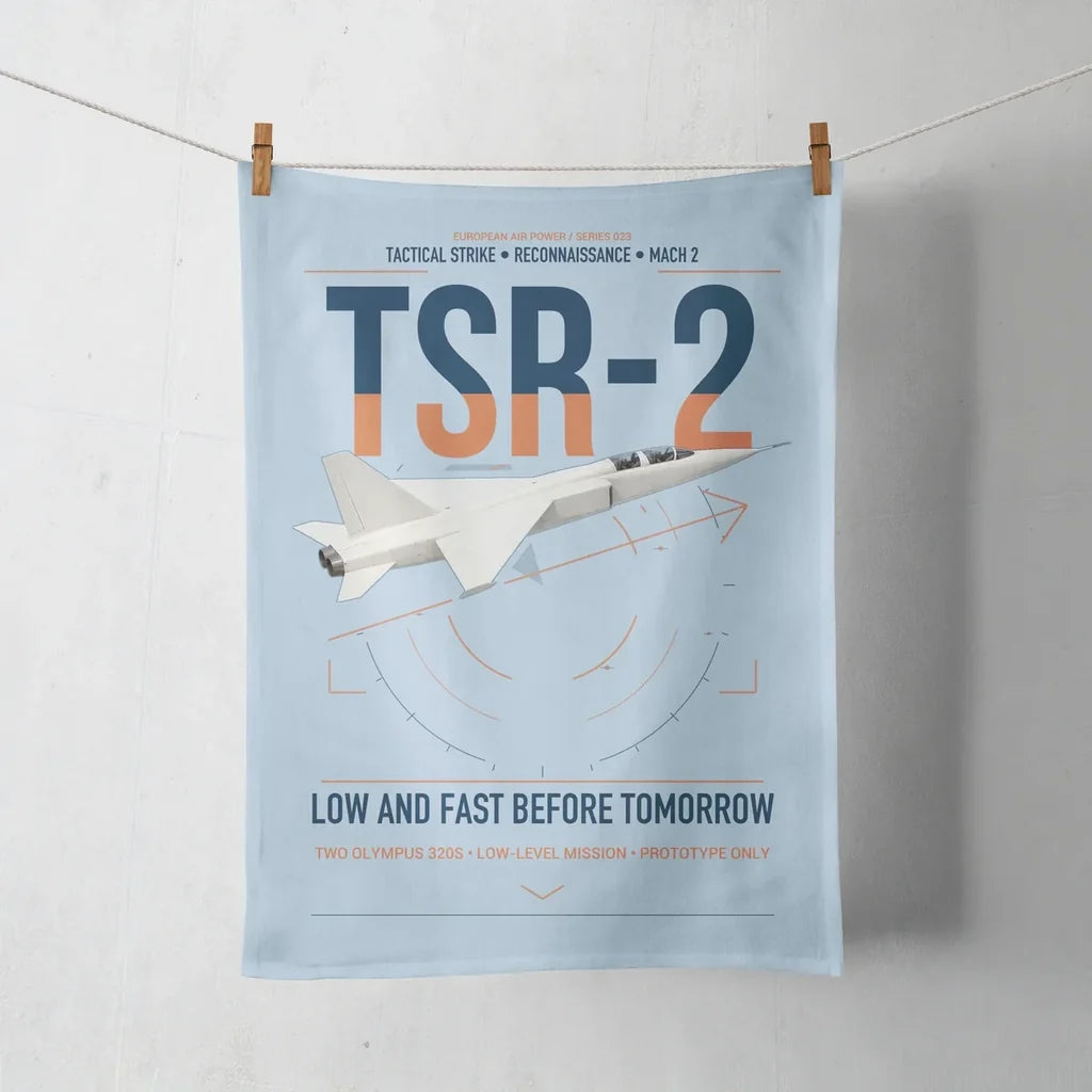 BAC TSR-2 design on light blue towel