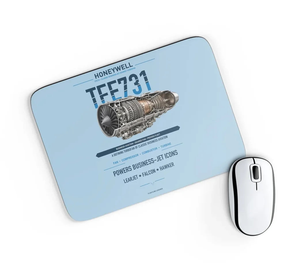 TFE731 design on light blue rectangle mouse pad