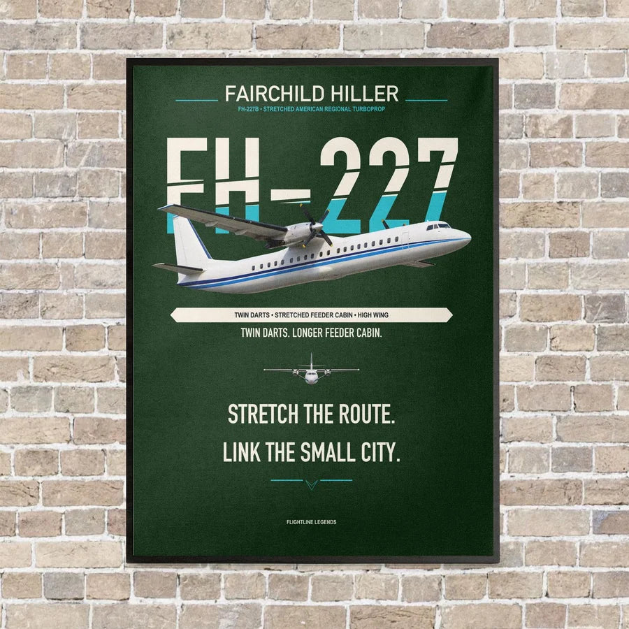 Fairchild Hiller FH-227B vertical canvas print - framed - dark green background