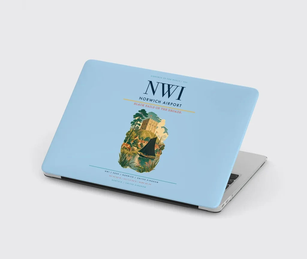 Norwich Airport (NWI) design on light blue MacBook case