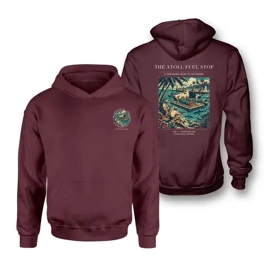 VINTAGE G4069 - The Atoll Fuel Stop - Double-Side Hoodie design on darkred double side