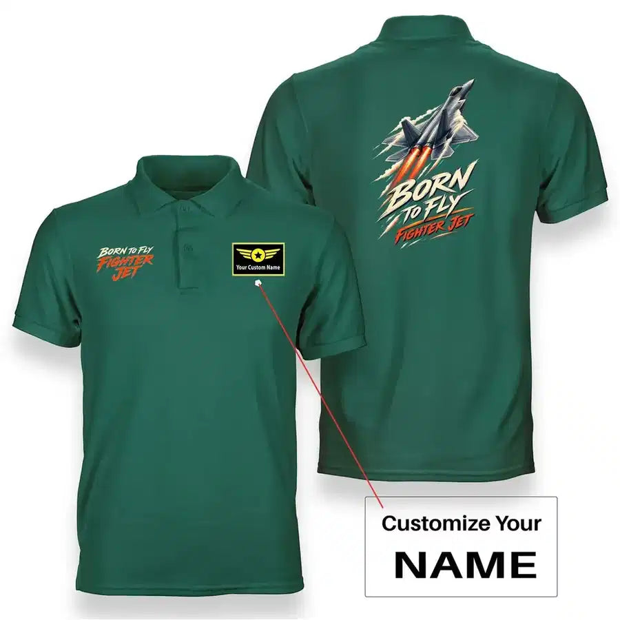 SIGNAL 611 - Born To Fly Fighter Jet - Double-Side Polo design on green double side polo with custom name badge