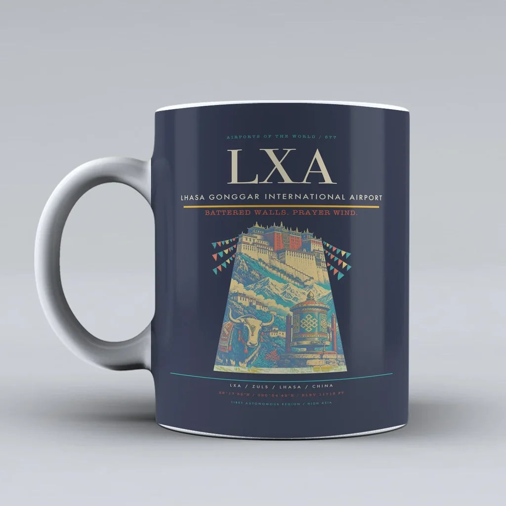 Gonggar International Airport LXA Mug design on dark blue lhasa