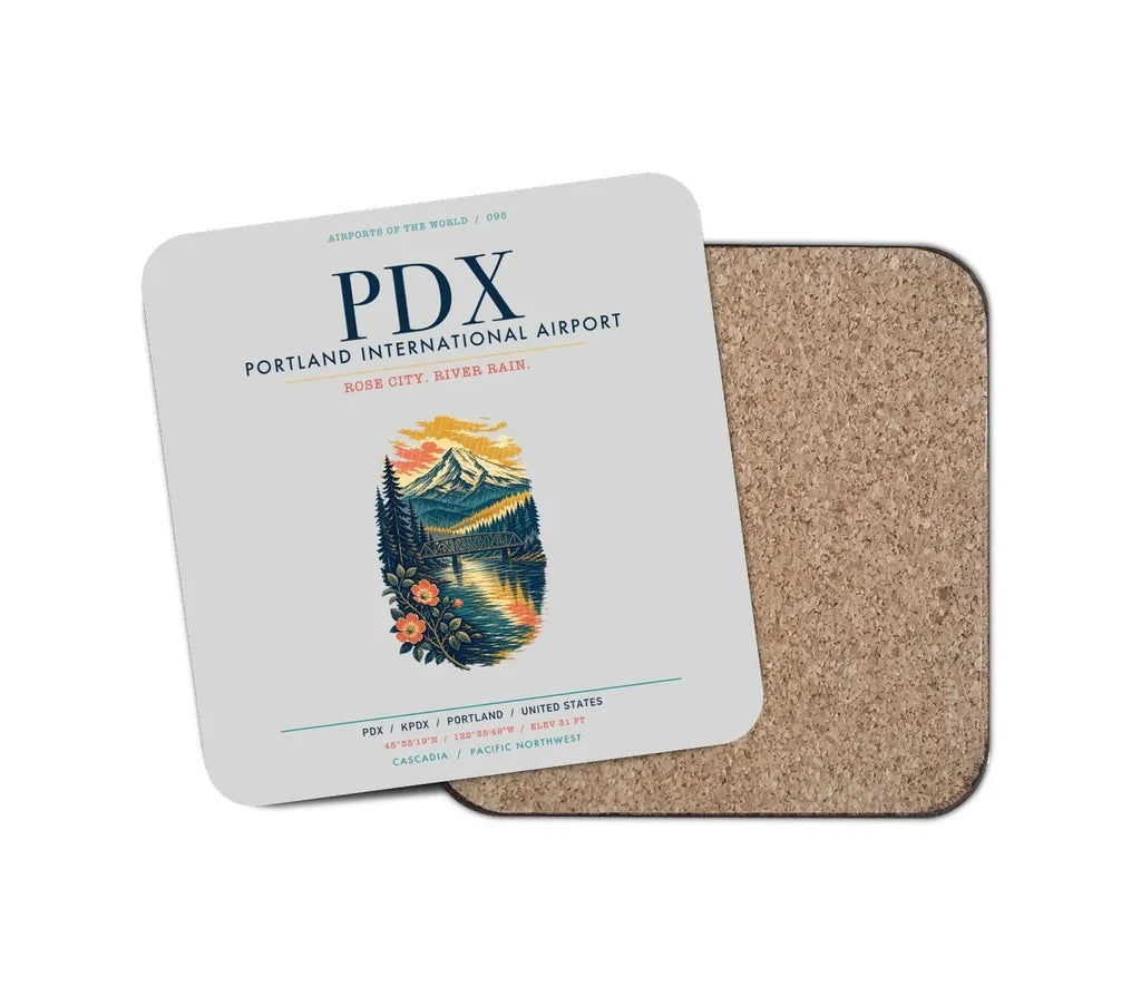 Portland International Airport (PDX) design on light gray 1 piece coaster