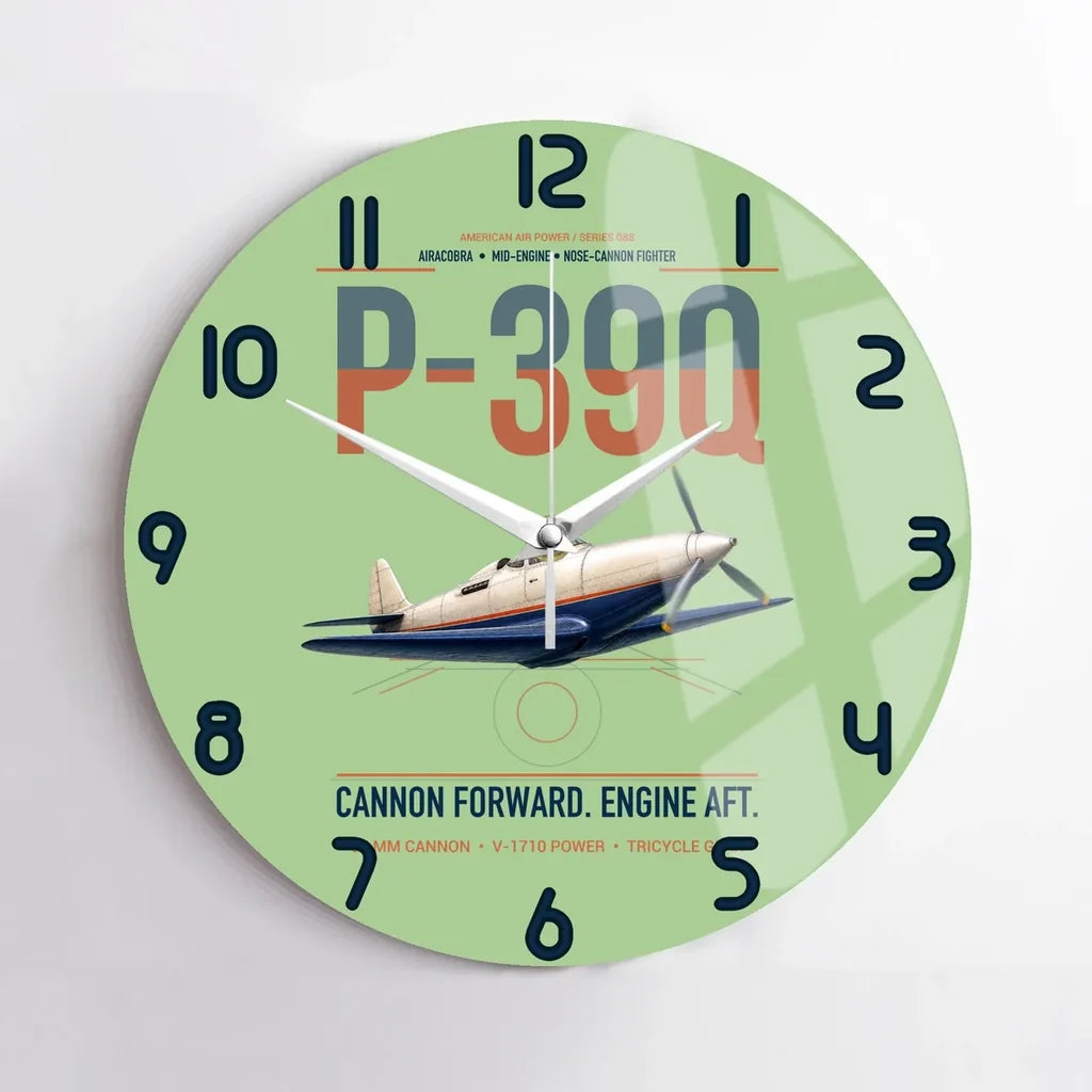 P-39Q Airacobra design on light green no frame wall clock