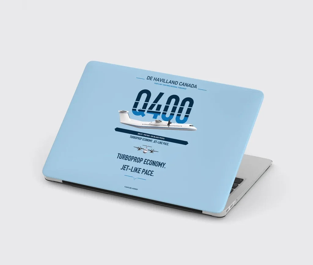 De Havilland Dash 8-400 design on light blue MacBook case