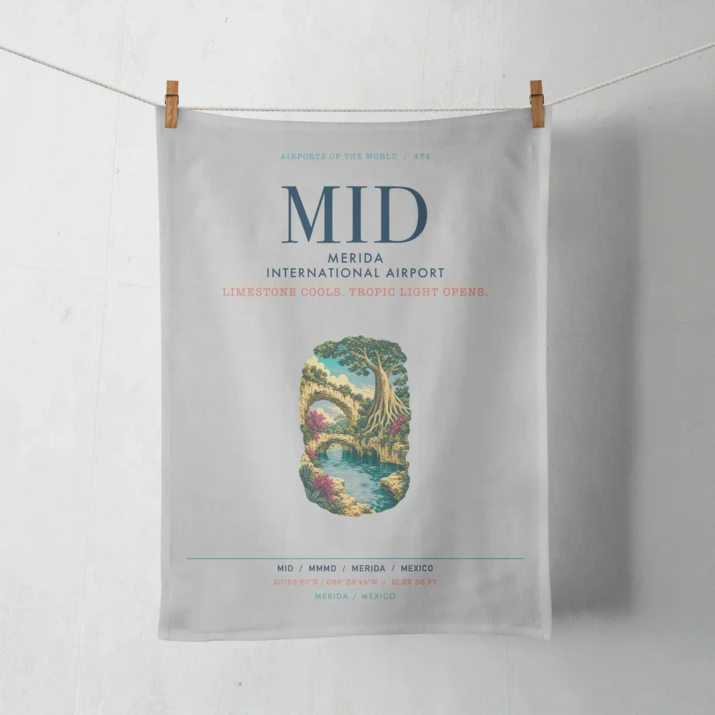 Merida International Airport (MID) design on light gray towel
