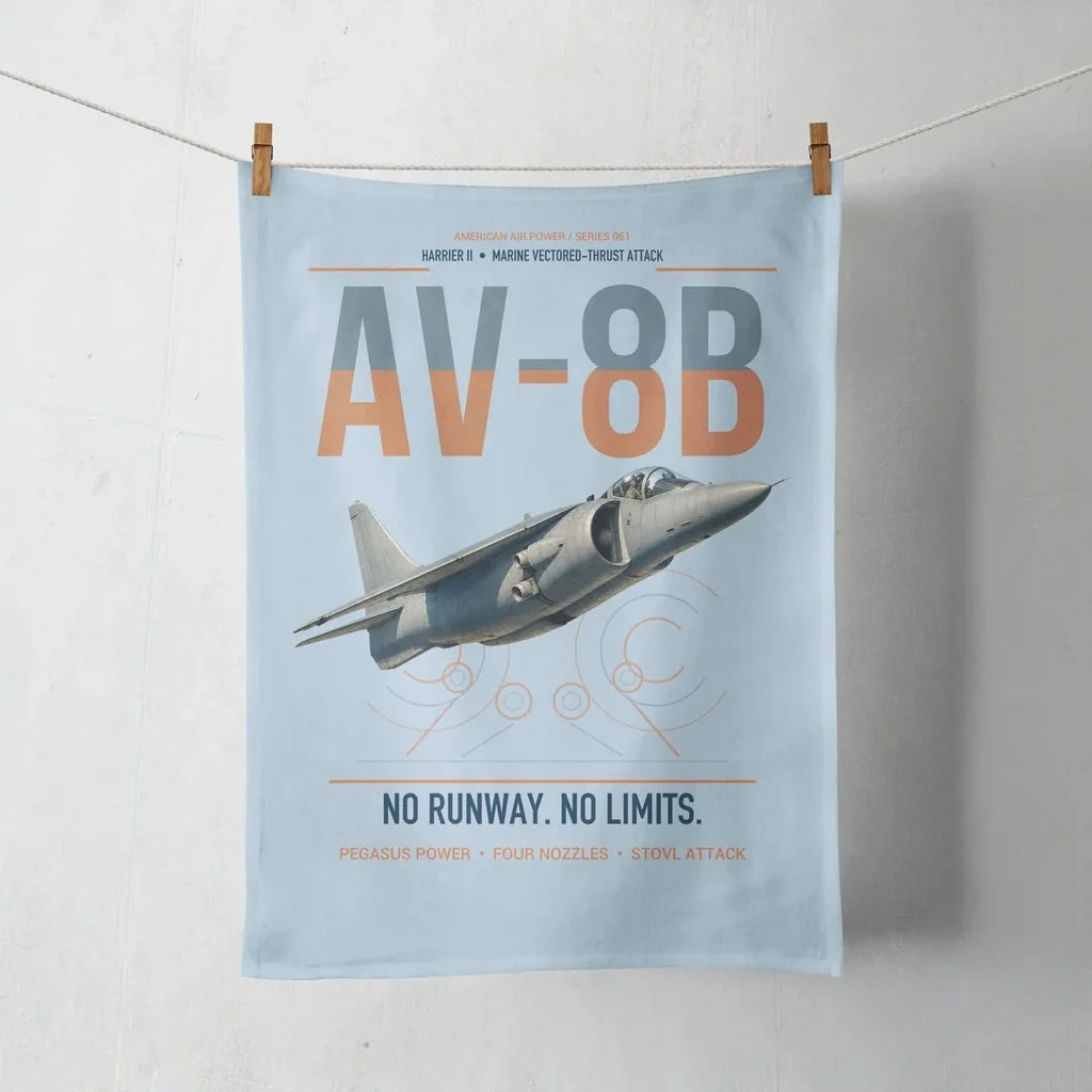 AV-8B Harrier II design on light blue towel