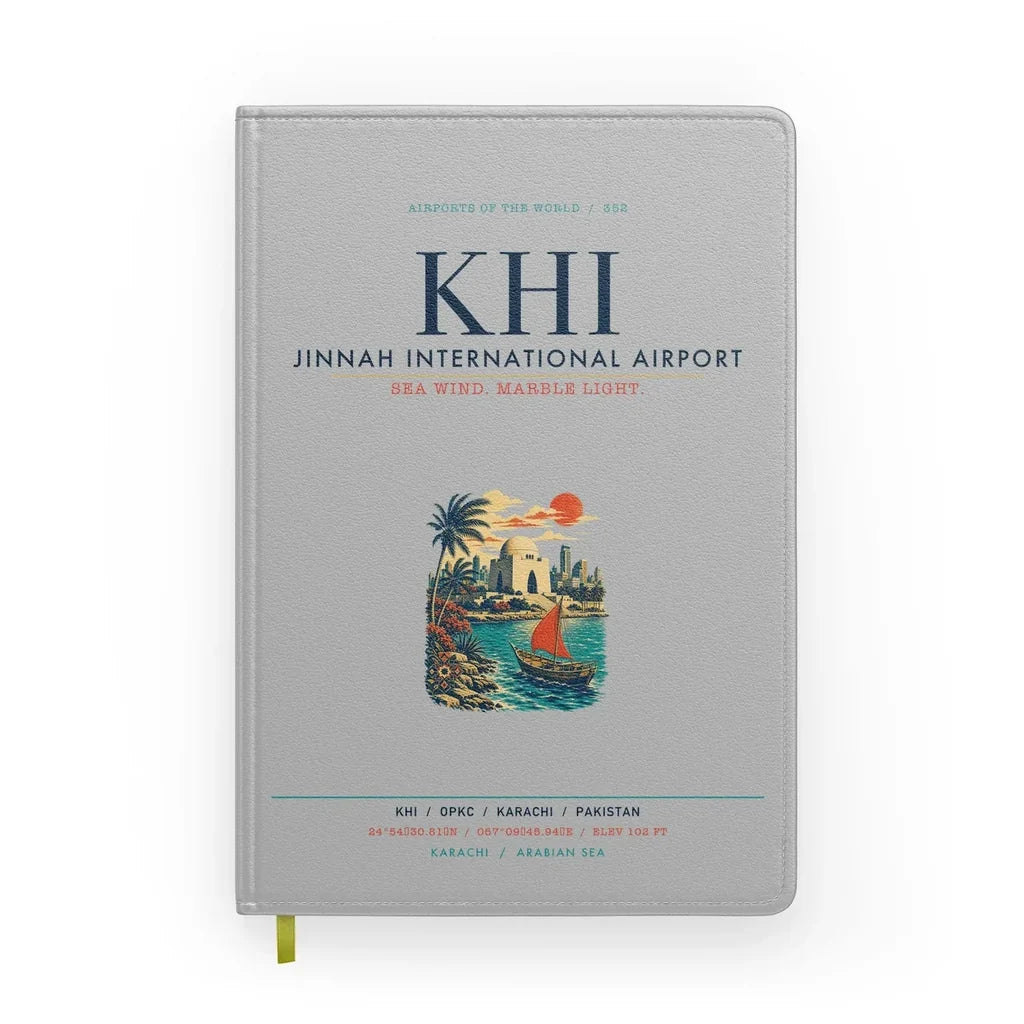 Jinnah International Airport Karachi (KHI) design on light gray notebook