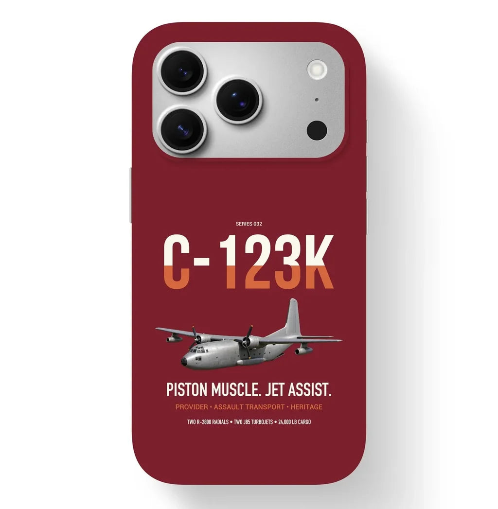 C-123K Provider design on dark red magsafe iphone case, for iPhone 17 Pro