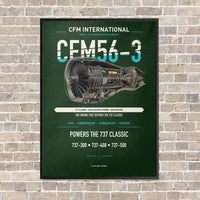 Thumbnail for CFM56-3 vertical canvas print - framed - dark green background