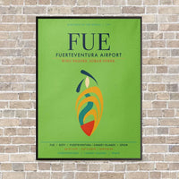 Thumbnail for Fuerteventura Airport FUE vertical canvas print - framed - light green background