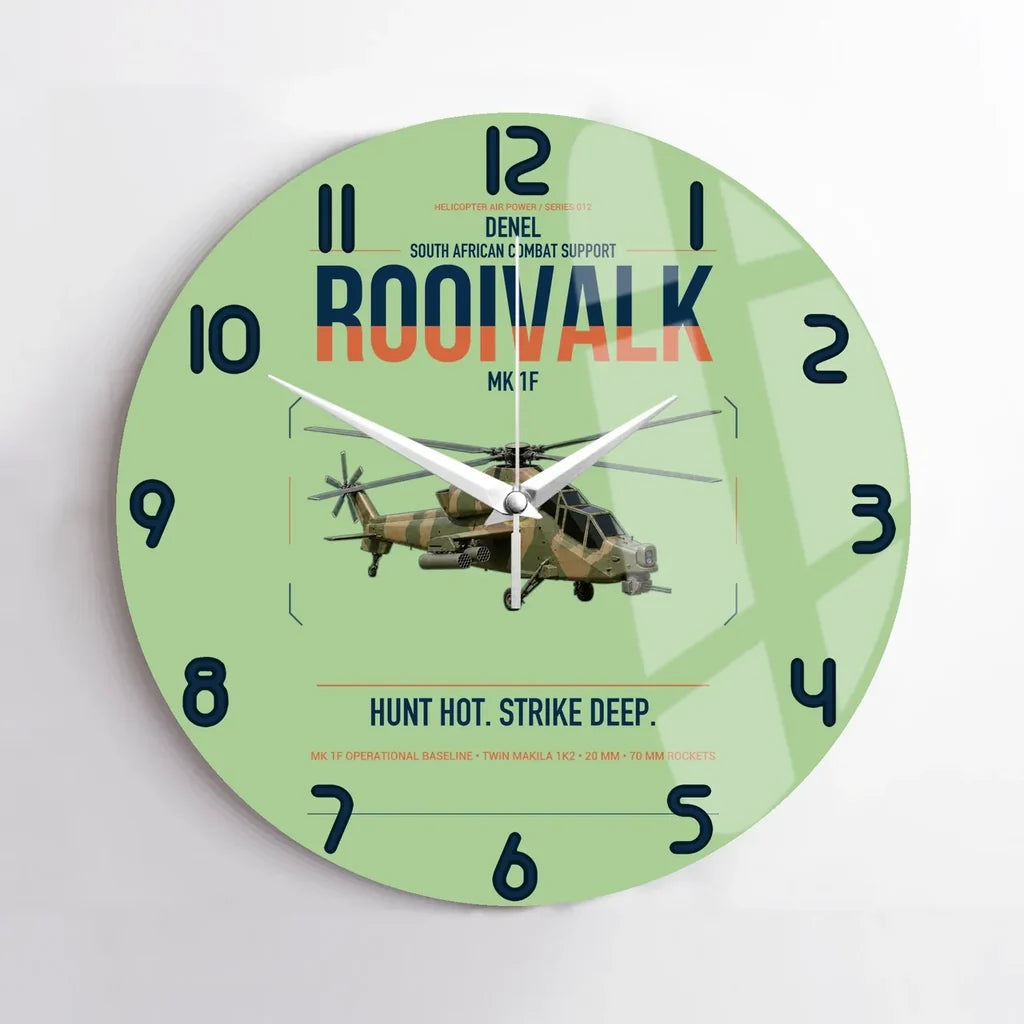 Denel Rooivalk Mk 1F design on light green no frame wall clock