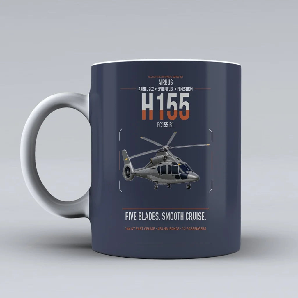 Airbus H155 EC155 B1 design on dark blue ceramic mug, double-side print