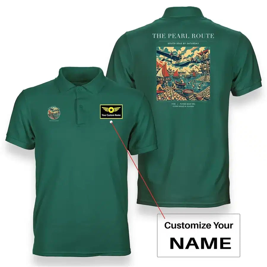 VINTAGE G4072 - The Pearl Route - Double-Side Polo T-Shirt design on green+name