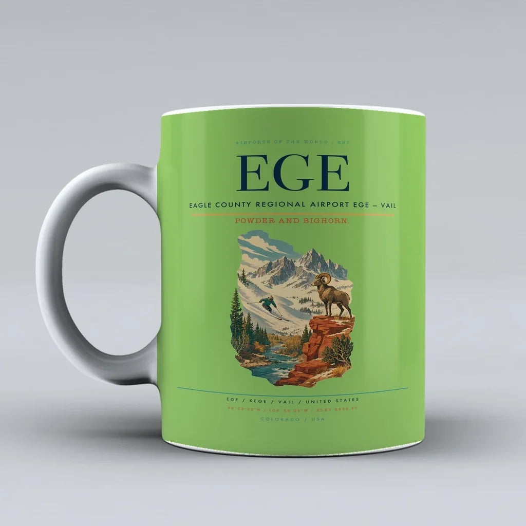 Eagle County Regional Airport (EGE) airport code design on light green ceramic mug