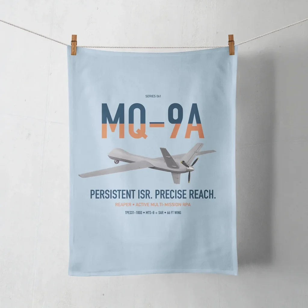 MQ-9A Reaper design on light blue towel