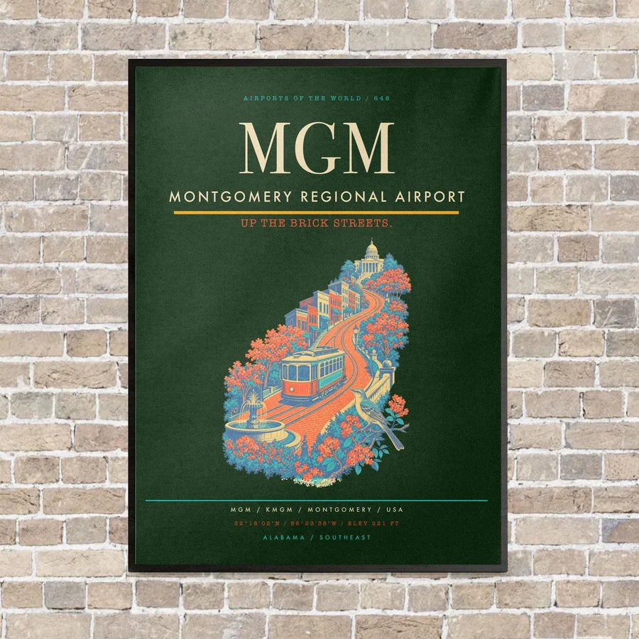 Montgomery Regional Airport MGM vertical canvas print - framed - dark green background
