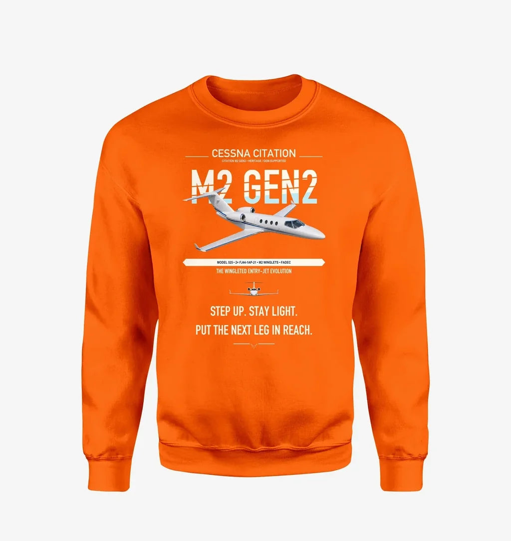 Cessna Citation M2 Gen2 design on orange sweatshirt