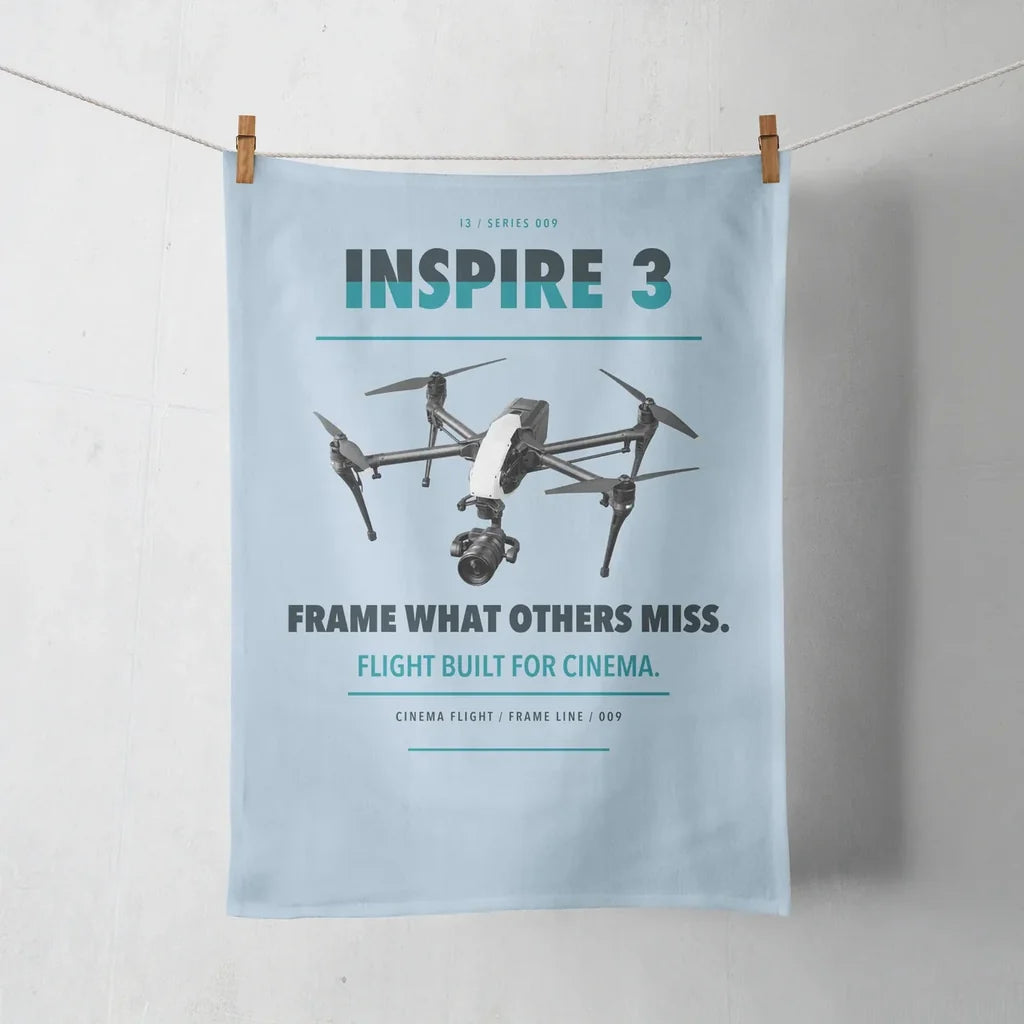 DJI Inspire 3 design on light blue towel