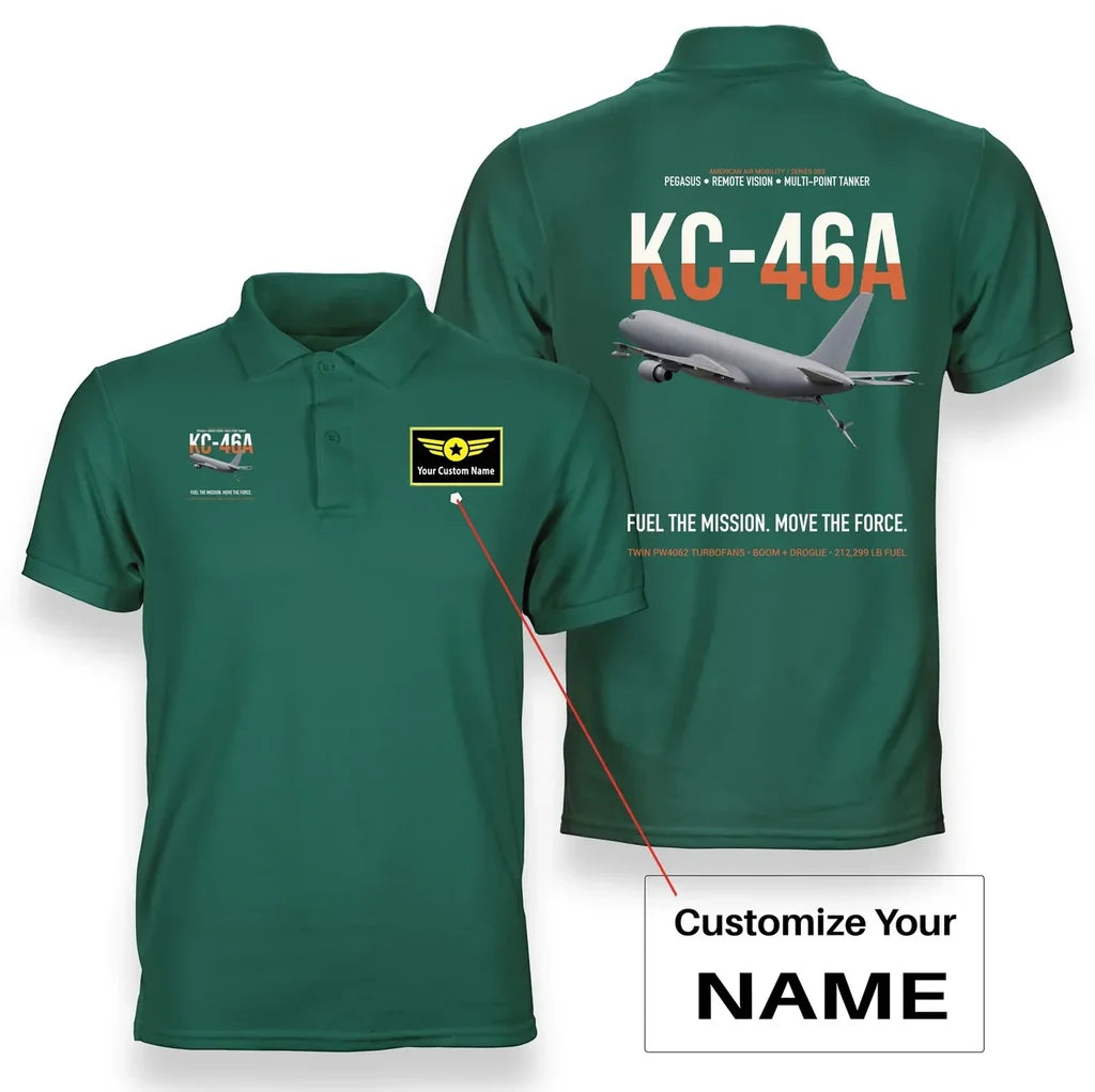 KC-46A PEGASUS design on green+name double-side polo t-shirt, double-side print